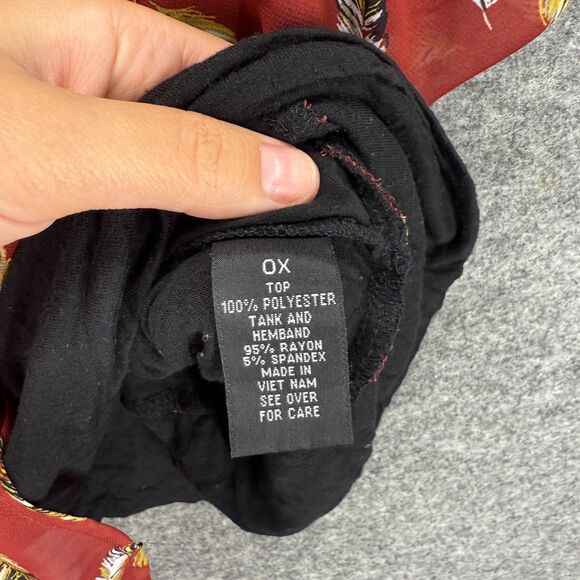 Alyx Blouse Women 0X Plus Red Feather Print Short Sleeve Round Neck Casual - Picture 4 of 7